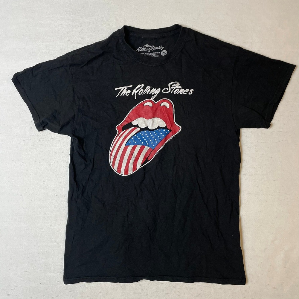 The Rolling‎ Stones Tongue Logo Graphic T Shirt Black Cotton Size M